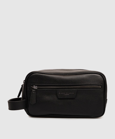 Black leather Florence toiletry bag