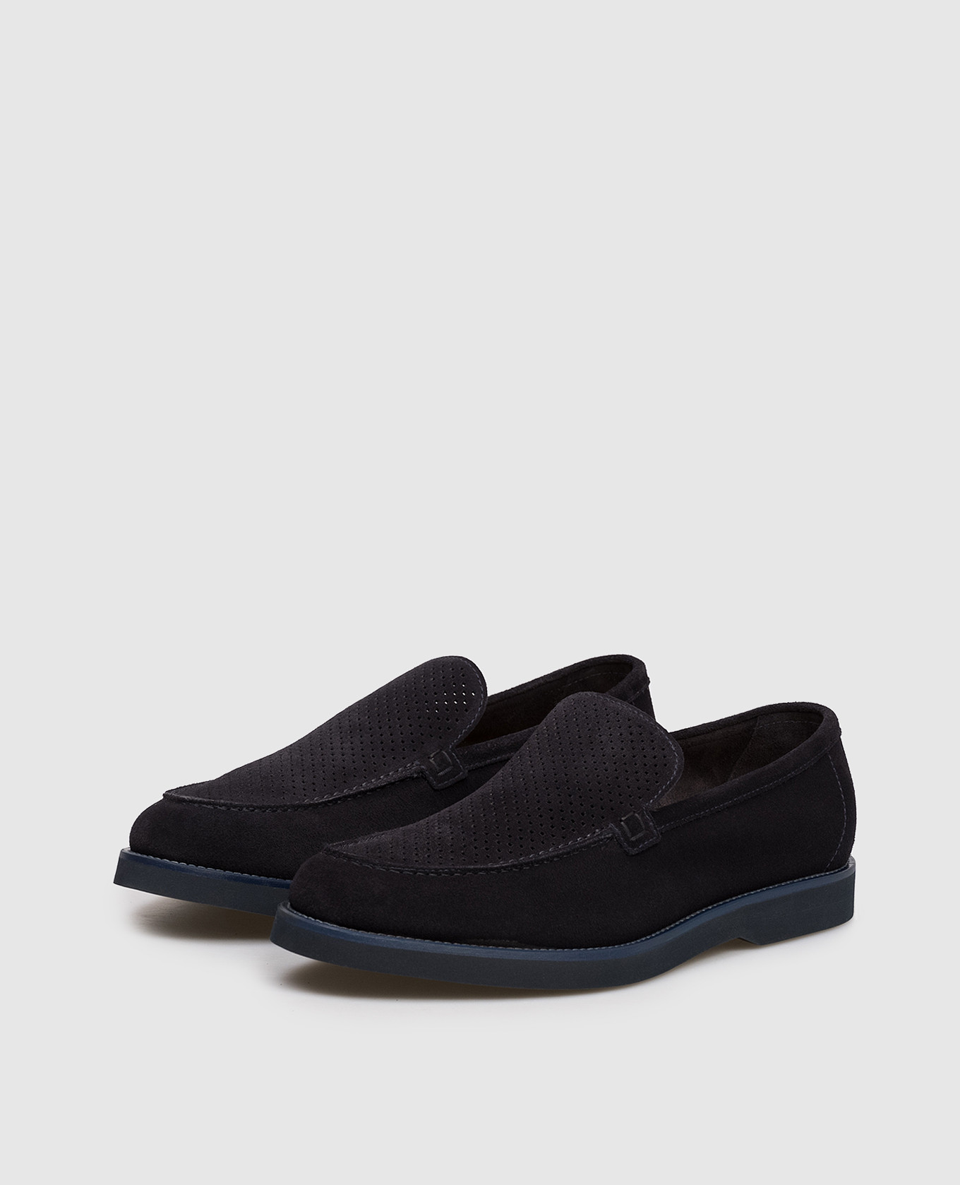 Blue suede loafers with perforations Doucal's 2