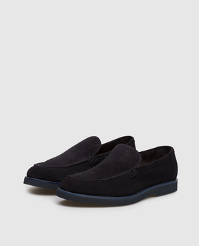 Doucal's Blue suede loafers with perforations DU3534POTEUY009
