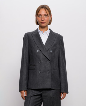 Peserico Gray double-breasted wool jacket with monil chain A0121203359