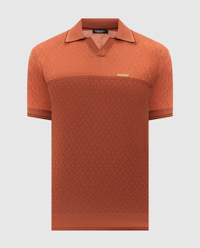 Stefano Ricci Brown polo shirt with silk in woven pattern K818091PSBF25173