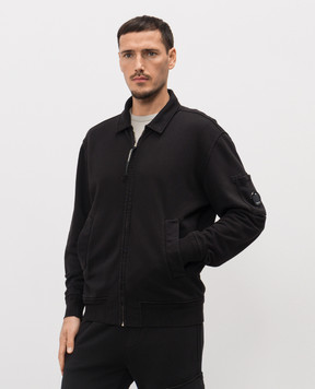 C.P. Company Black sports jacket with logo patch MSS040A110044G