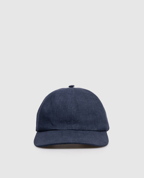 CAPOBIANCO Blue linen cap with logo 20MC1LL00