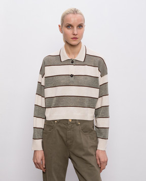 Brunello Cucinelli Striped wool, cashmere and silk polo M16221605