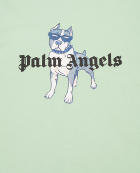Palm Angels Children's green T-shirt with branded print PBAA003S26JER008