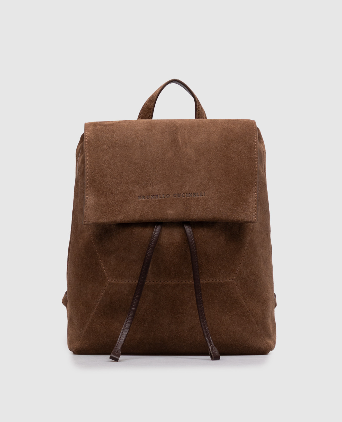 Brown suede backpack with embossed logo