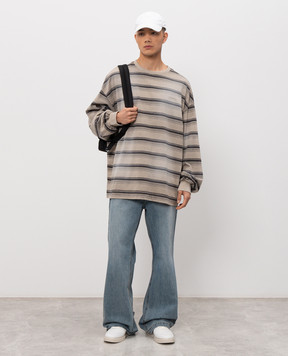Juun.j Beige striped long-sleeve shirt with vintage effect JC6241P01A