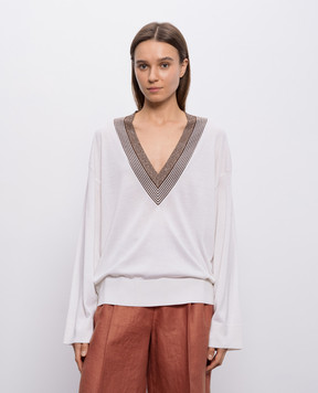 Brunello Cucinelli Ivory cashmere and silk lurex pullover M13836702