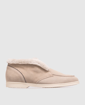 Doucal's Beige suede deserts on fur with a monil chain DD8919JOANUM252