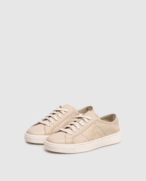 Santoni Beige leather sneakers with logo print WBGT61345PNNTDYI