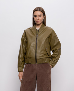 Babe Pay Pls Khaki leather bomber jacket 2411NATUREL