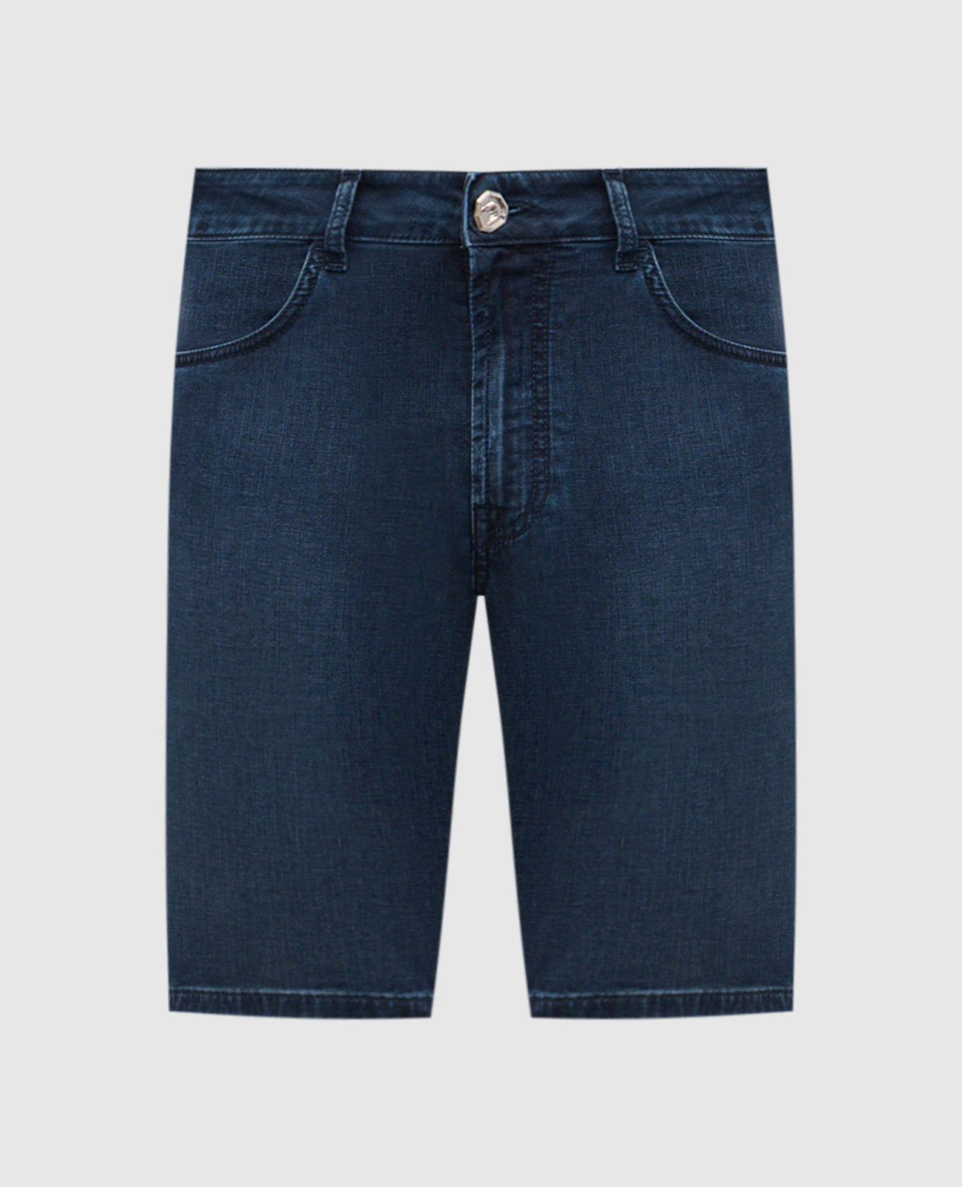 Blue denim shorts with logo patch Stefano Ricci