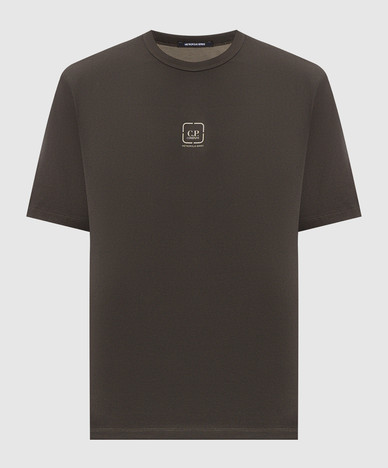 Khaki T-shirt with logo print