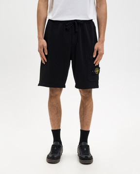 Stone Island Black shorts with logo patch L1S156200011S0051