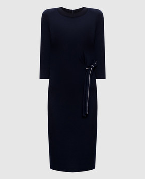 Peserico Blue wool dress with monil chain S02064J07551A