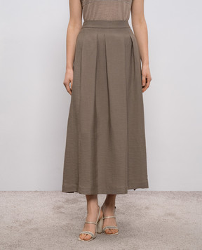 Peserico Brown midi skirt with linen A0511105435