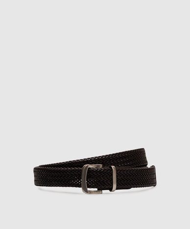 Brown leather braided belt