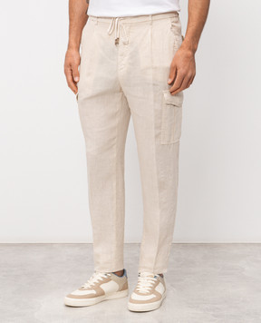 Peserico Beige linen cargo pants R54275T00D02494