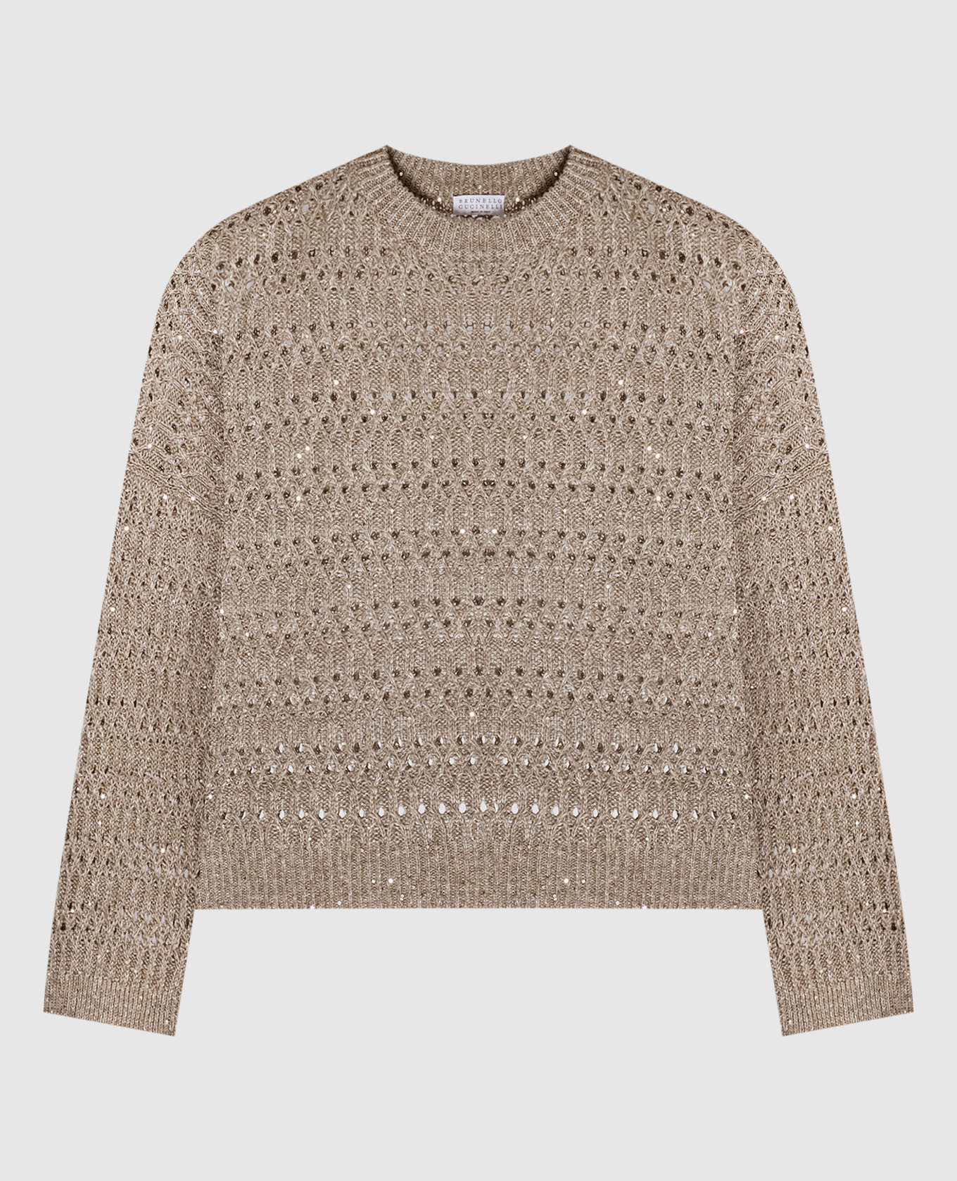 Brown openwork jumper with linen