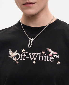 Off-White Silver chain with Paperclip pendant with crystals OWOB146S26MET001