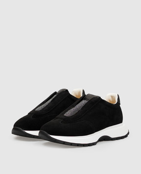 Doucal's Black suede sneakers with monil chain DD8937LYSAPF878