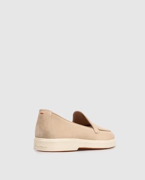 Santoni Beige suede loafers with textured logo WUYA72027TISNORB