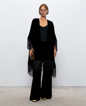 Momoni Fos black velour poncho with fringe MOCO03325MO