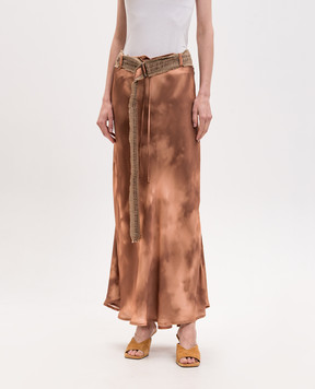 Masnada Brown printed skirt with belt 8015