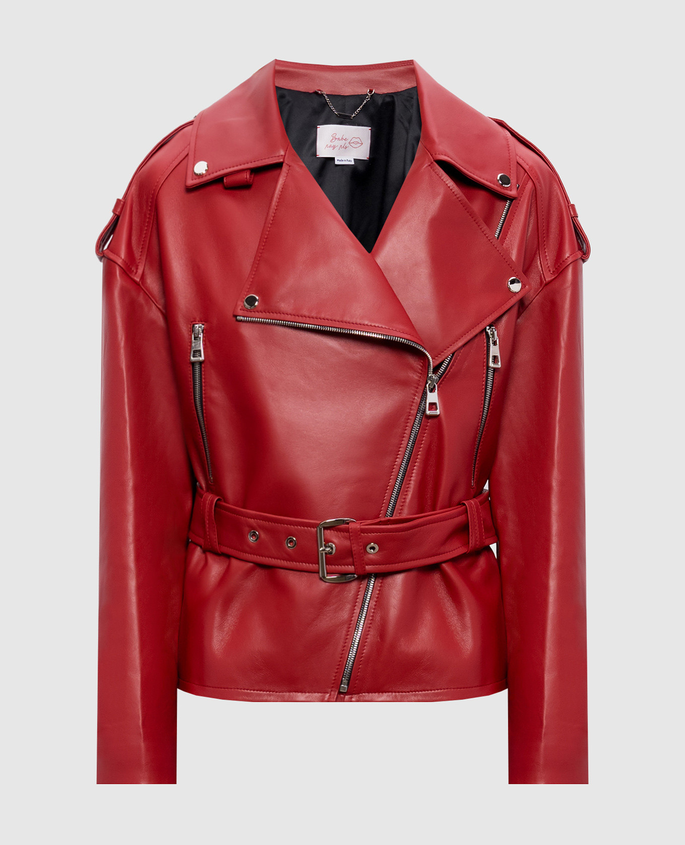 

Red leather biker jacket with belt Babe Pay Pls
