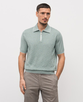 Stefano Ricci Green patterned silk polo shirt K616452P31F26117
