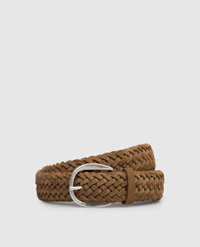 Orciani Brown suede braided belt with logo U08318SUP