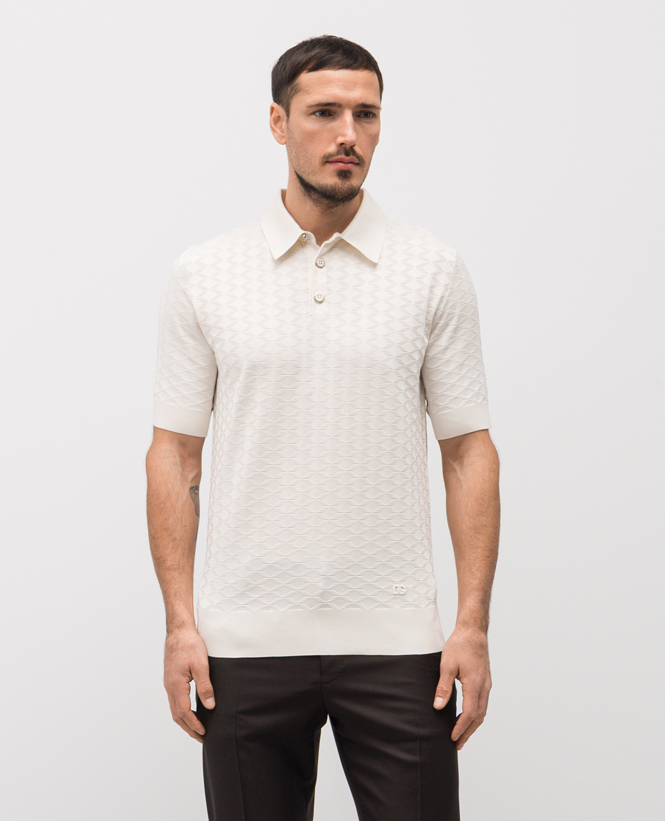 White patterned silk polo shirt Dolce&Gabbana 3