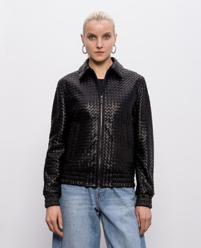 Babe Pay Pls Black leather jacket with braiding 2402BOTBOTTEGA