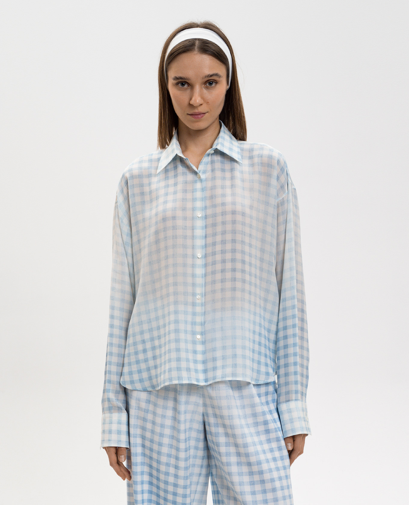 

Blue checked silk blouse Ermanno Scervino, Light blue