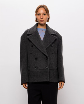 Twinset Gray double-breasted coat with wool 262TT2471