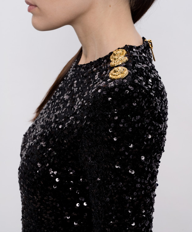 slim fit dress slacks Balmain Black & Gold Beaded V-Neck Mini Dress main image 0