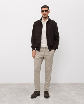 Enrico Mandelli Brown suede jacket with logo embroidery 3T920A7405