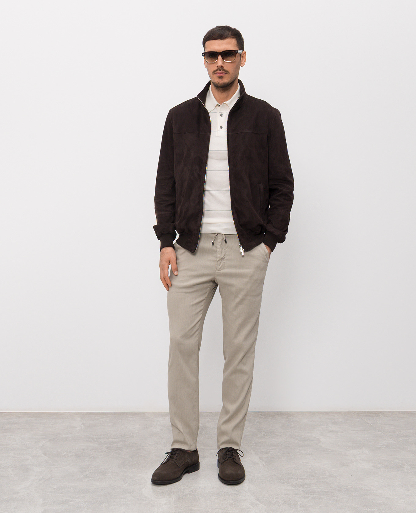 

Brown suede jacket with logo embroidery Enrico Mandelli