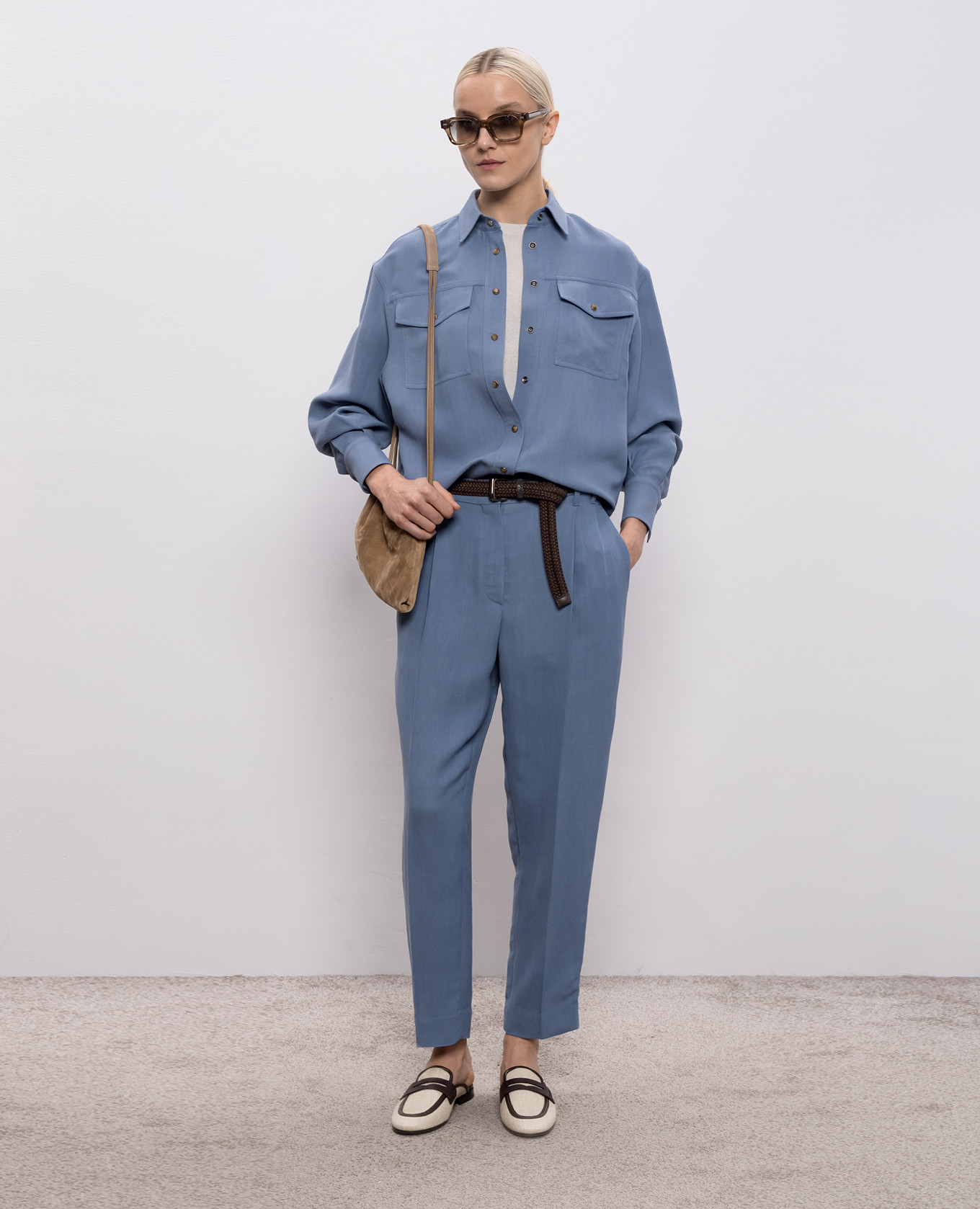 Blue shirt with linen Brunello Cucinelli 2