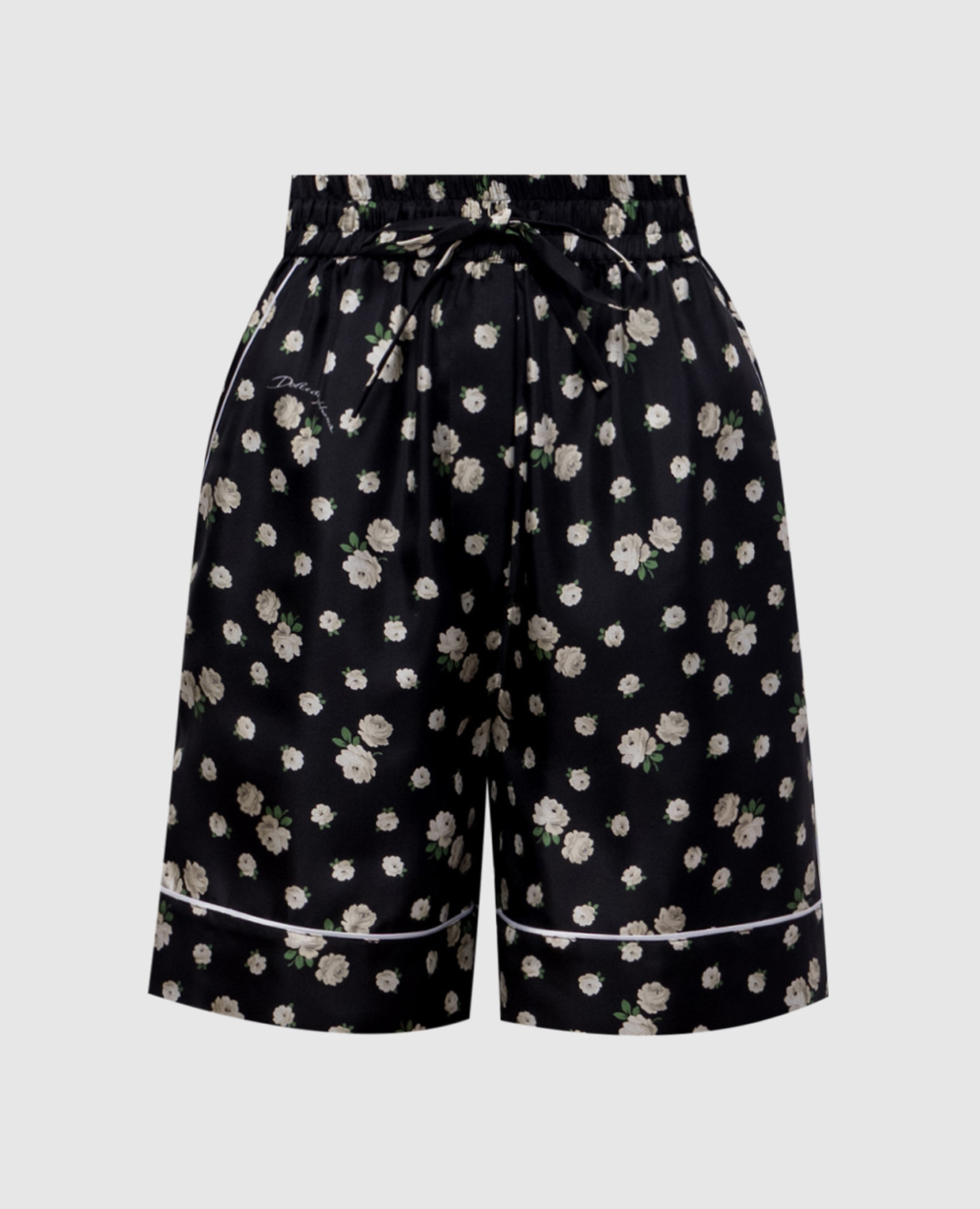 Zwarte zijden shorts met print