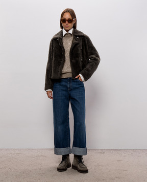 Brunello Cucinelli Green double-breasted sheepskin coat Fuzzy MPMBP3126