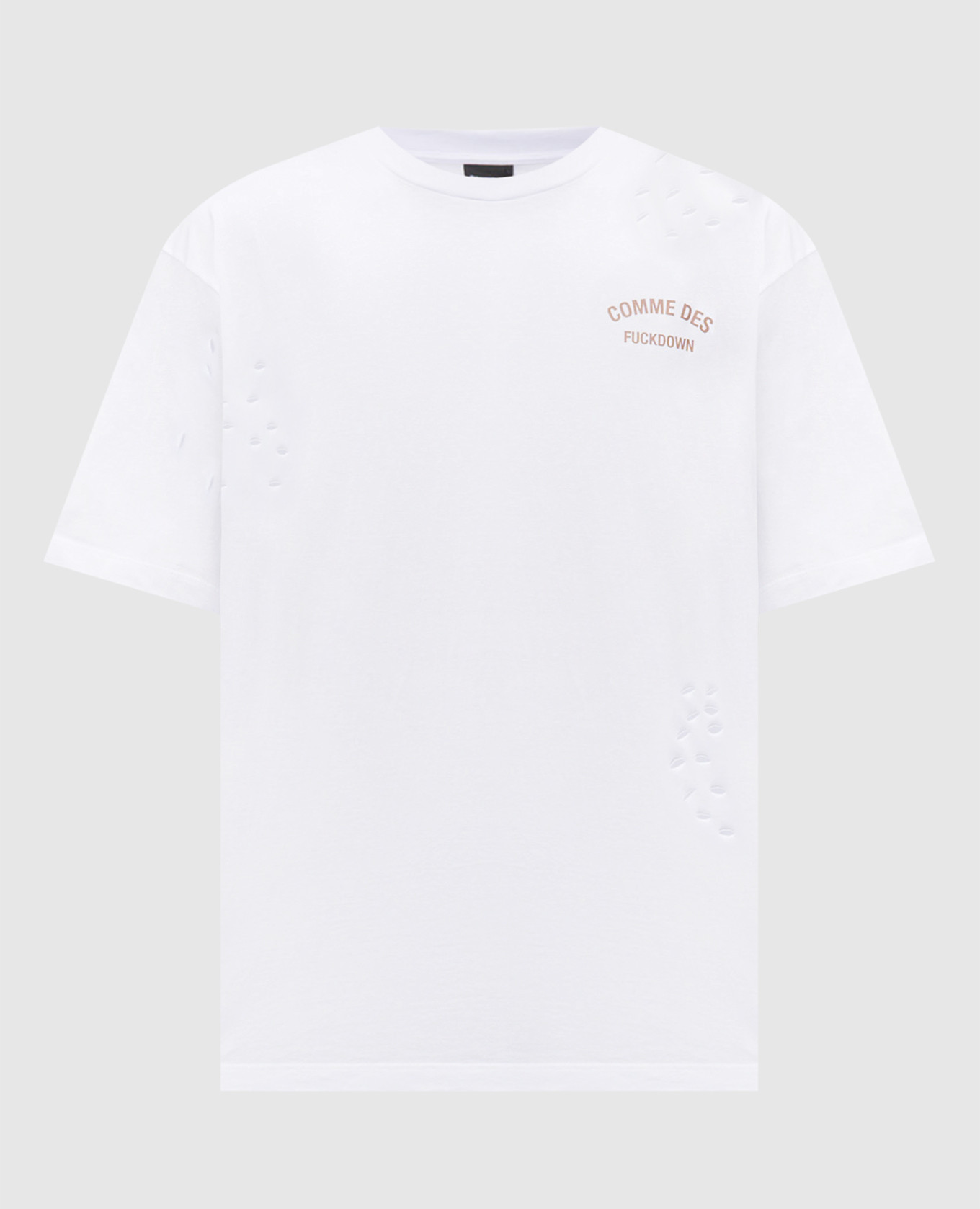 

White T-shirt with logo print and holes Comme des Fuckdown