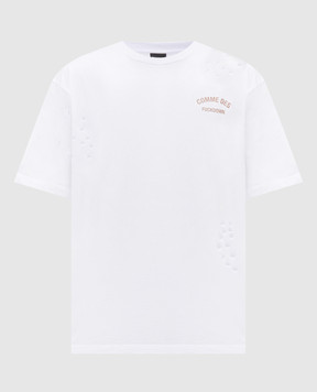 Comme des Fuckdown White T-shirt with logo print and holes FMS6CFABM01923