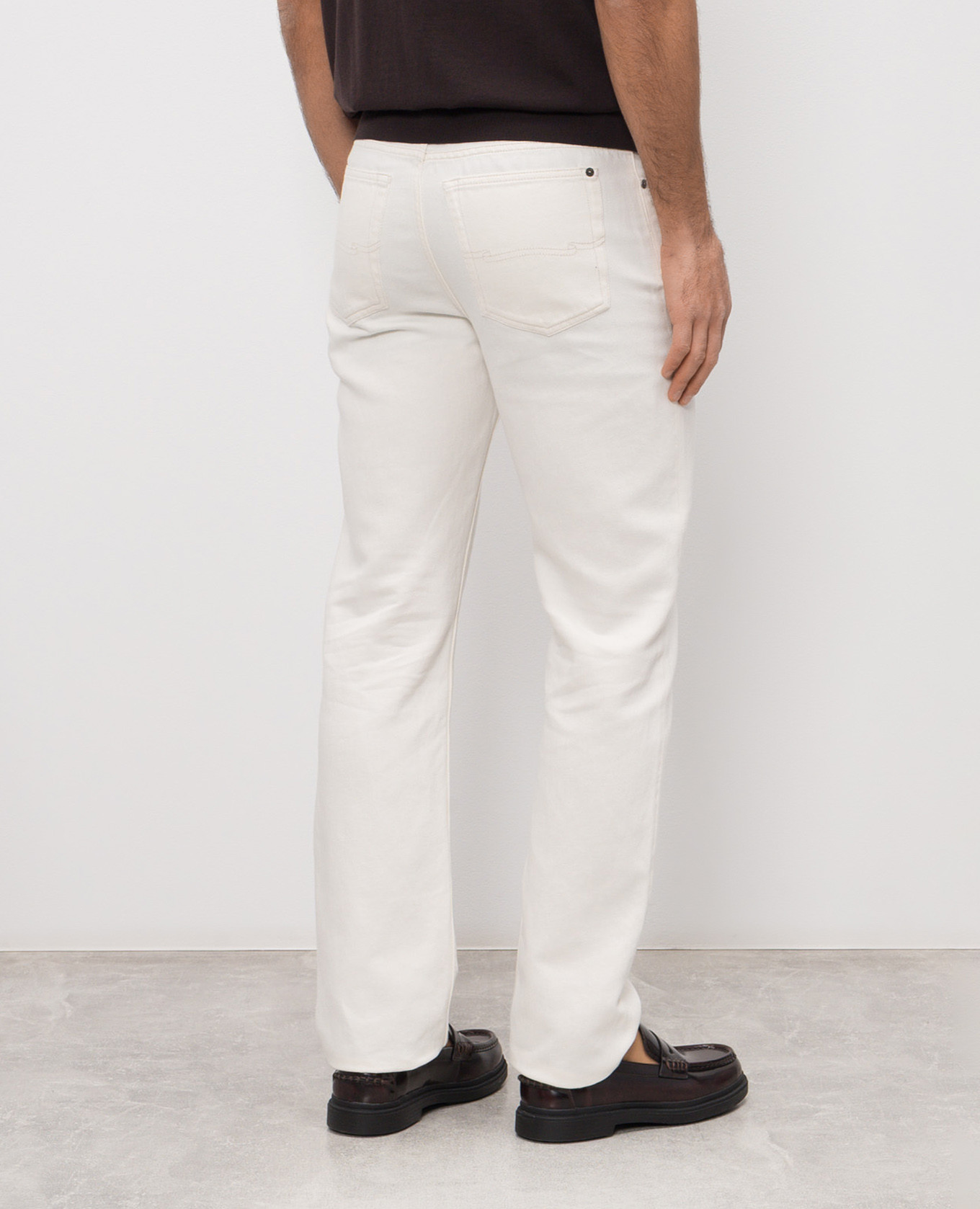 White linen jeans with logo patch Agnona 4