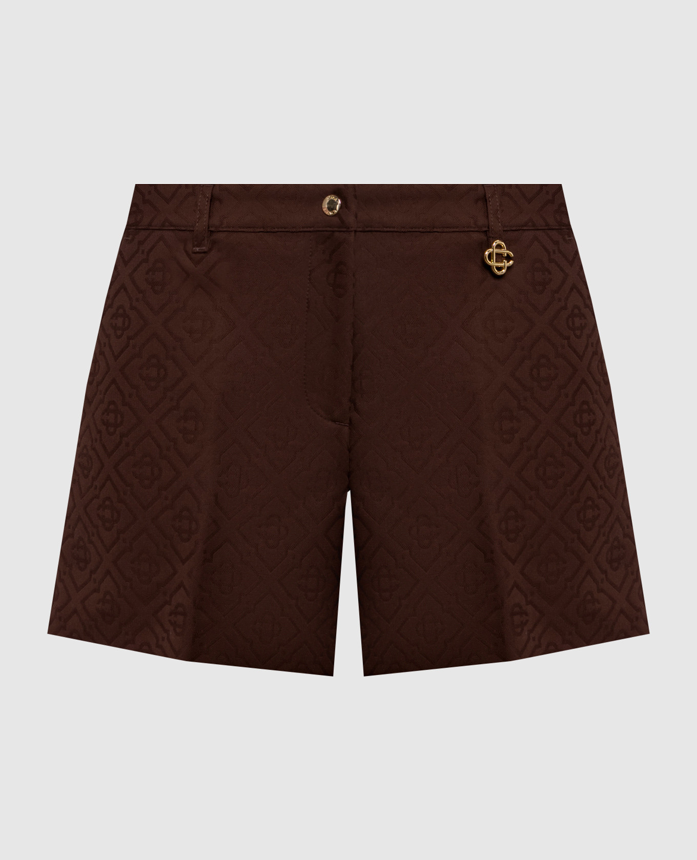 Brown shorts with emblem pattern