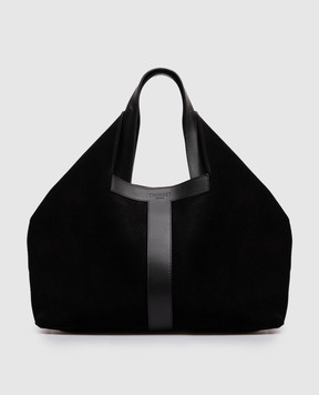 Twinset Black suede tote bag with logo embossing 262TB7140