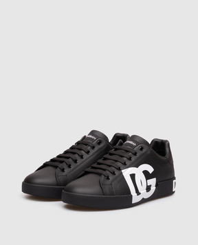 Dolce&Gabbana Black leather Portofino sneakers with contrast monogram CS1772AC330