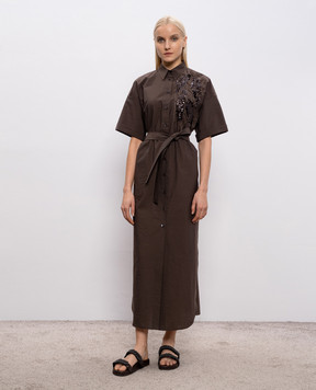 Brunello Cucinelli Brown shirt dress with sequin embroidery M0F79AHD91