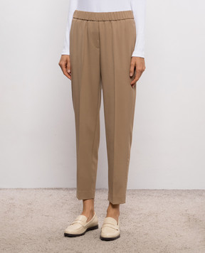 Peserico Brown wool pants with monil chain P0467803464
