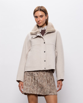 Brunello Cucinelli Ivory wool and cashmere jacket with fur trim MD5327555
